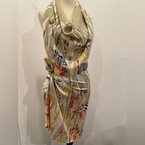 Vintage Silk  Zebra Print Top and Matching Tie Side  Skirt